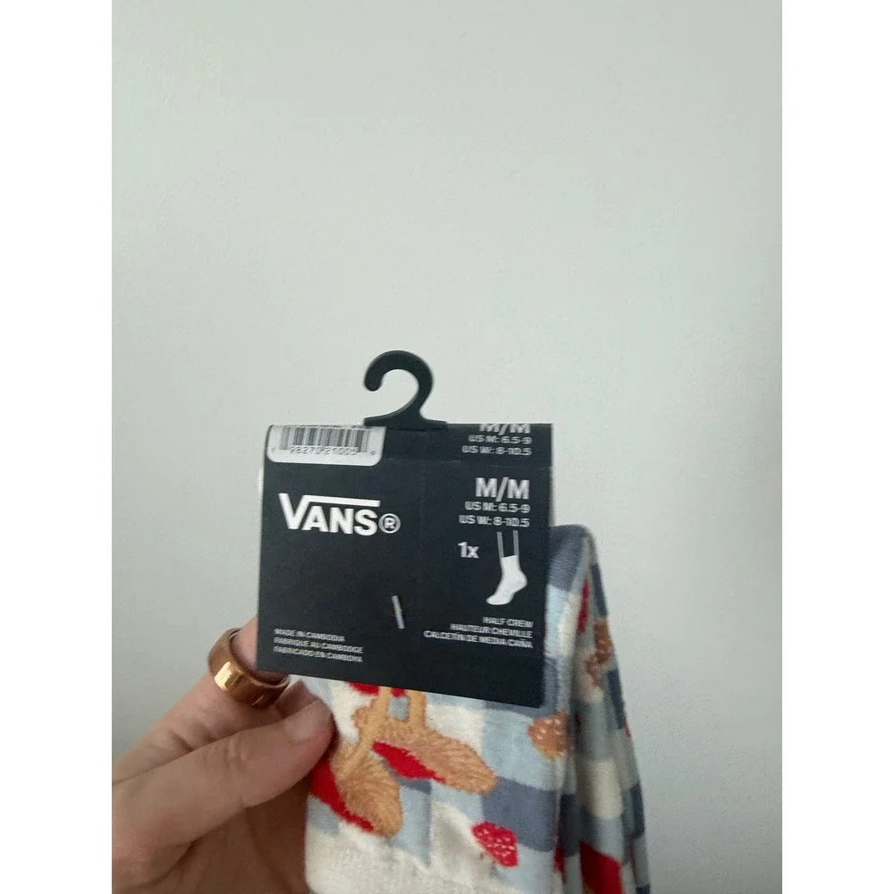 Vans Unisex Half Crew‎ Socks – Checkered Blue with Mushrooms – Medium – NWT
